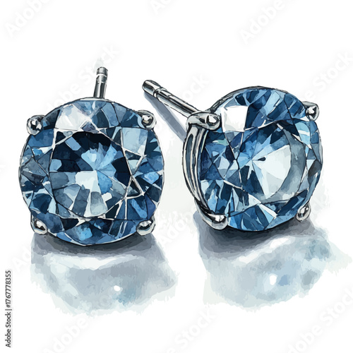 Silver Stud Earrings, watercolor illustration vector, isolated on a white background.