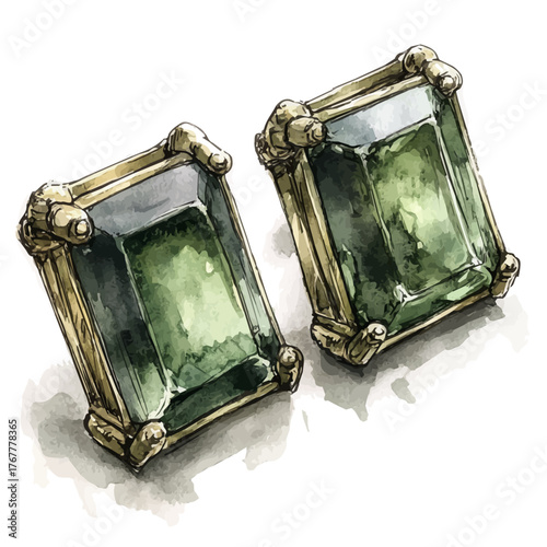 Silver Stud Earrings, watercolor vector, isolated on a white background.