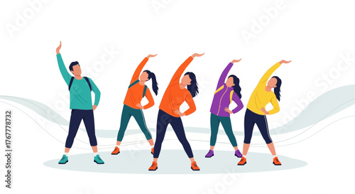 Group Of People Doing Morning Exercise And Improving Physical Health Together And Regularly