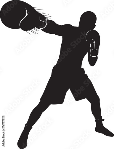 Dynamic silhouette of a boxer throwing a powerful punch in action pose