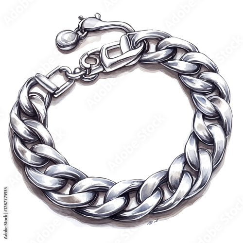 Silver Bracelet, watercolor vector, isolated on a white background.