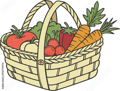 Retail market basket with food | Grocery shopping vector illustration