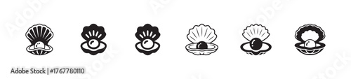 Oyster shell icon set, seashell icons, oyster and pearl logo, vector illustration eps 10.