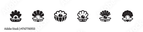 Oyster shell icon set, seashell icons, oyster and pearl logo, vector illustration eps 10.