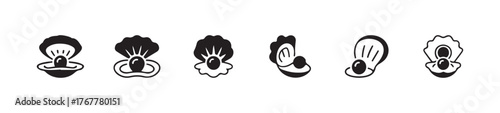 Simple oyster and pearl icons, pearl icon symbol sign, various pearl oyster shells, vector illustration eps 10.