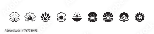 Oyster shell icon set, seashell icons, oyster and pearl logo, vector illustration eps 10.