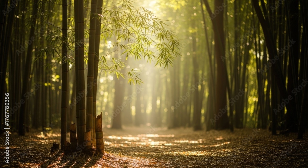 Fototapeta premium Sunlight Streaming Through a Dense Forest Canopy.
