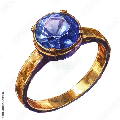Sapphire Ring, watercolor vector, isolated on a white background.