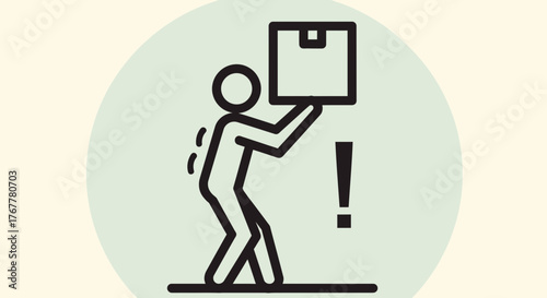 Illustration Depicting Incorrect Lifting Technique And Potential Back Injury With Exclamation Mark