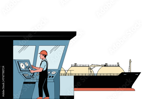 worker monitors a large tanker ship from a control room The image showcases a professional setting with clear visibility and a modern aesthetic Suitable for business and industrial themes