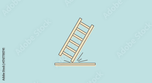 Illustration Of A Fallen Wooden Ladder Depicting Instability, Risk, And Disarray In Blue