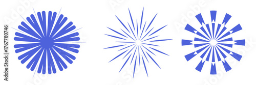 Blue country color fireworks, round rosette, pointed starburst, segmented petals, patriotic celebration theme, clean minimalist style, vector illustration