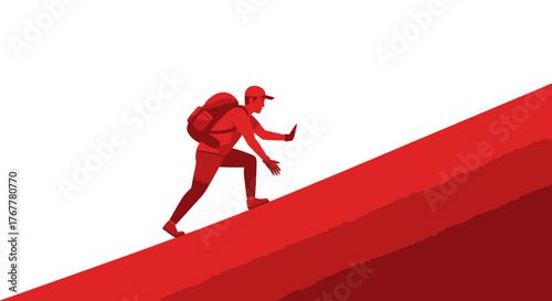 Illustration Of A Hiker Ascending A Steep Incline With Strong Determination