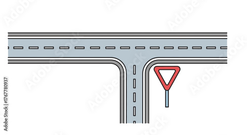 Illustration Of A Road Intersection With A Yield Sign Displayed Over A Clean White Background