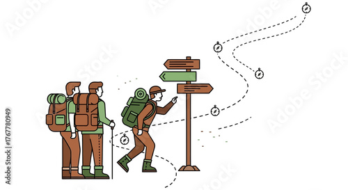 Hikers Navigating The Trail Headed To Their Next Adventure Under A Bright Sky