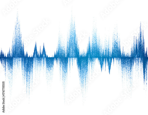 Abstract image shows blue and white sound waves against a black background, resembling a visual representation of audio