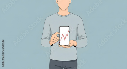 Stock Market App Man Holding Phone Displaying a Stock Chart
