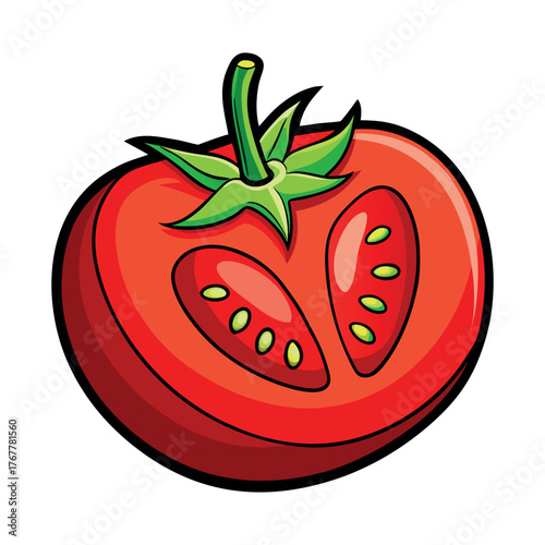 Sliced tomato cartoon style vector illustration.