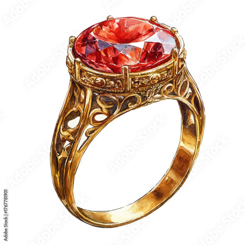 Ruby Ring, watercolor clipart vector, isolated on a white background.