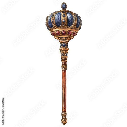 Royal Scepter, watercolor painting vector, isolated on a white background.