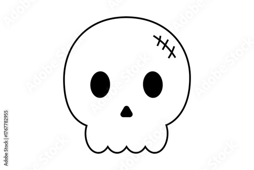 Simple skull outline vector illustration in high-resolution PNG. Minimalist spooky Halloween icon ideal for coloring, October decorations, trick-or-treat graphics, party invitations, costume themes