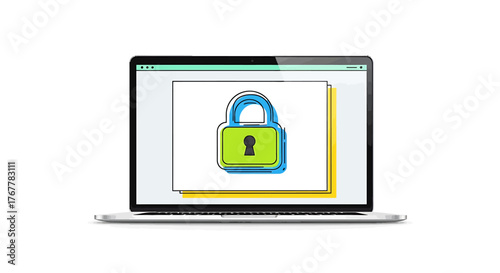 Secure Data with AI Vector Illustration of Laptop with Padlock for Cyber Security