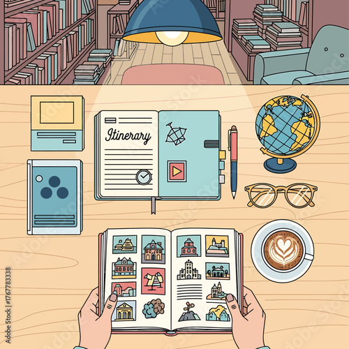 AI-Powered Travel Itinerary Vector Illustration of Planning, Adventure, and Exploration