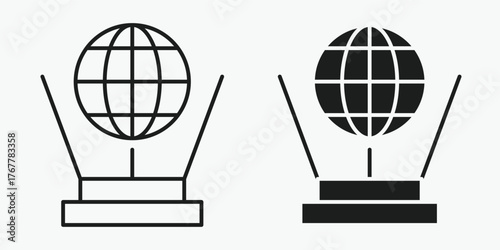 Futuristic hologram icon representing advanced artificial intelligence and 3D digital projection, clean gray background, professional EPS vector.