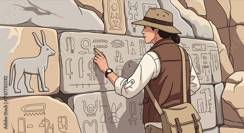 Investigating Ancient Egyptian Hieroglyphs: A Curious Explorer's Archaeological Discovery