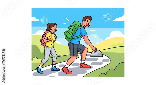 Joyful Hikers Exploring Scenic Routes and Embracing Adventures in Nature's Embrace