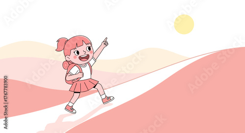 Joyful Girl Exploring New Horizons on a Sunny Adventure: A Child's Travel