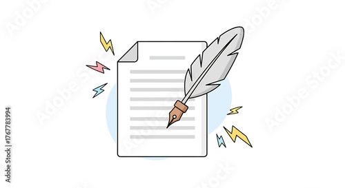 AI-Generated Document Vector Illustration Quill Pen Writing Digital Content and Legal Agreements