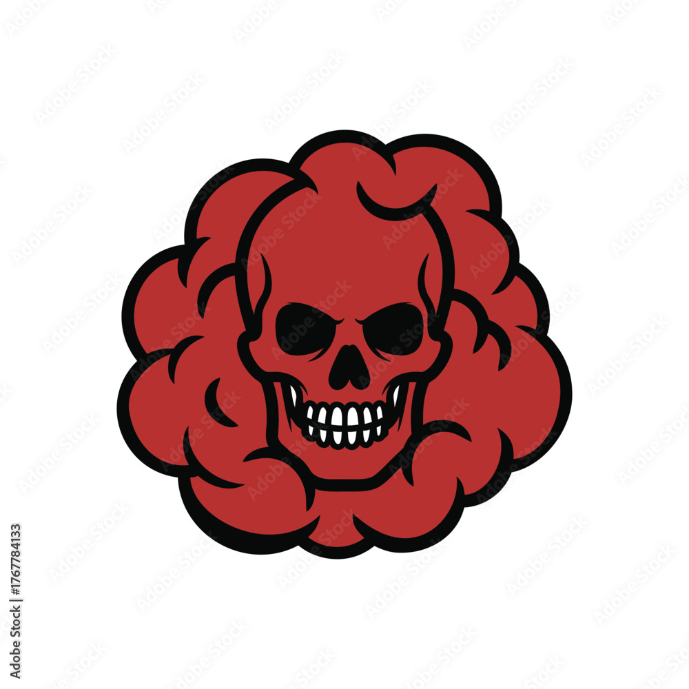 Obraz premium Vector art of skull surrounded by red smoke or cloud
