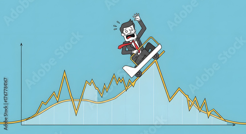 Riding the Economic Downturn A Businessman's Wild Ride on a Plummeting Graph