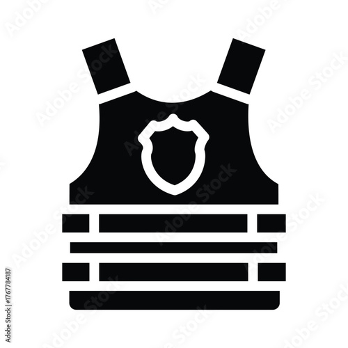 Vector art of black silhouette of a bulletproof vest with a shield emblem