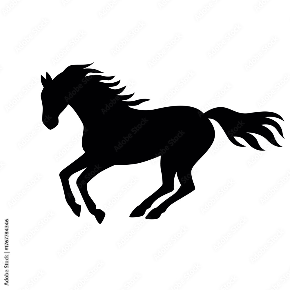 Obraz premium Running horse silhouette, wild stallion galloping animal vector illustration