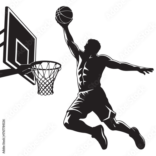 Basketball Player Dunking Silhouette Vector