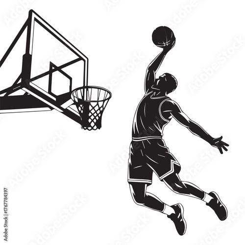 Basketball Player Dunking Silhouette Vector