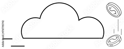 Abstract cloud shape with coins dropping, symbolizing cloud services, data storage, and profits. Ideal for technology, finance, business, startups innovation e-commerce online payments. A simple