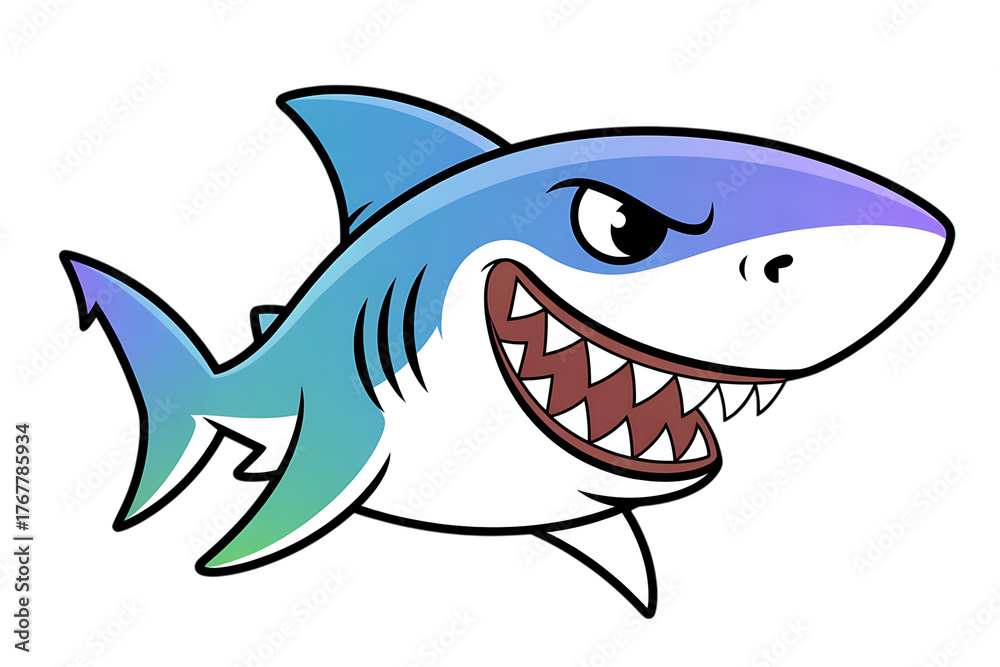Obraz premium Cartoon shark with sharp teeth and a menacing expression