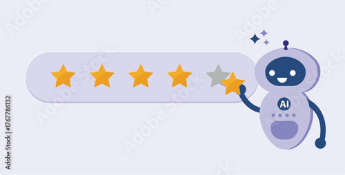 Artificial Intelligence Robot Rated Five Stars. Business AI Performance and Customer Satisfaction Concept Illustration
