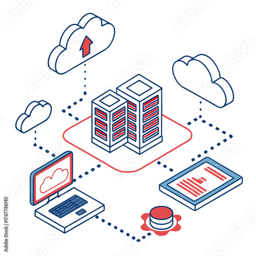 Isometric illustration of cloud server network