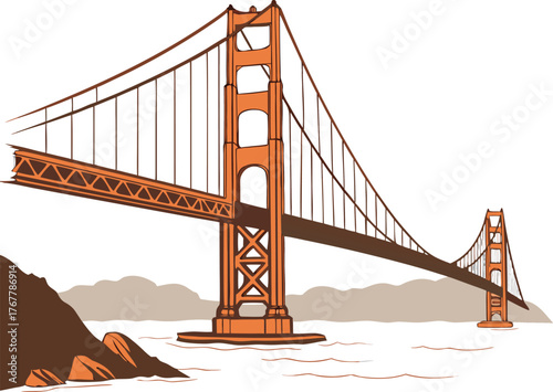 Simple golden gate bridge icon | California landmark vector symbol