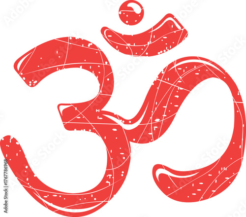 vector illustration red rubber stamp hindu symbol OM culture