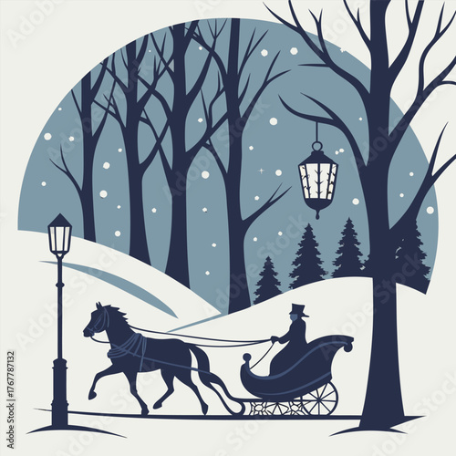 Charming sleigh ride illustration with snow and trees