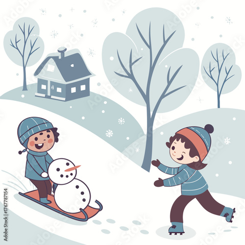 Charming snow day fun illustration with playful elements