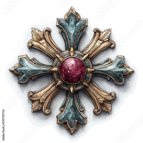 Regal Sash Pin, watercolor clipart vector, isolated on a white background.