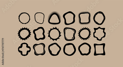 Collection of hand drawn irregular organic shaped frames and borders