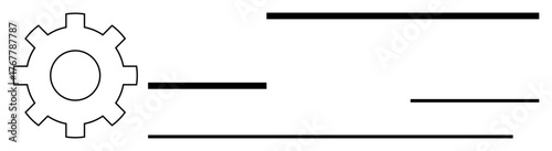 Gear icon next to horizontal lines symbolizing process automation, workflow, and systematic operations. Ideal for technology, engineering, manufacturing, efficiency, industry, planning