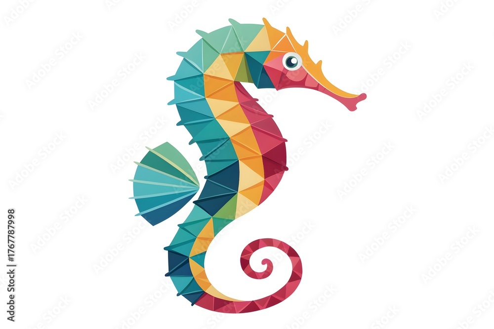Naklejka premium Geometric Seahorse Vector Illustration in Bright Colors